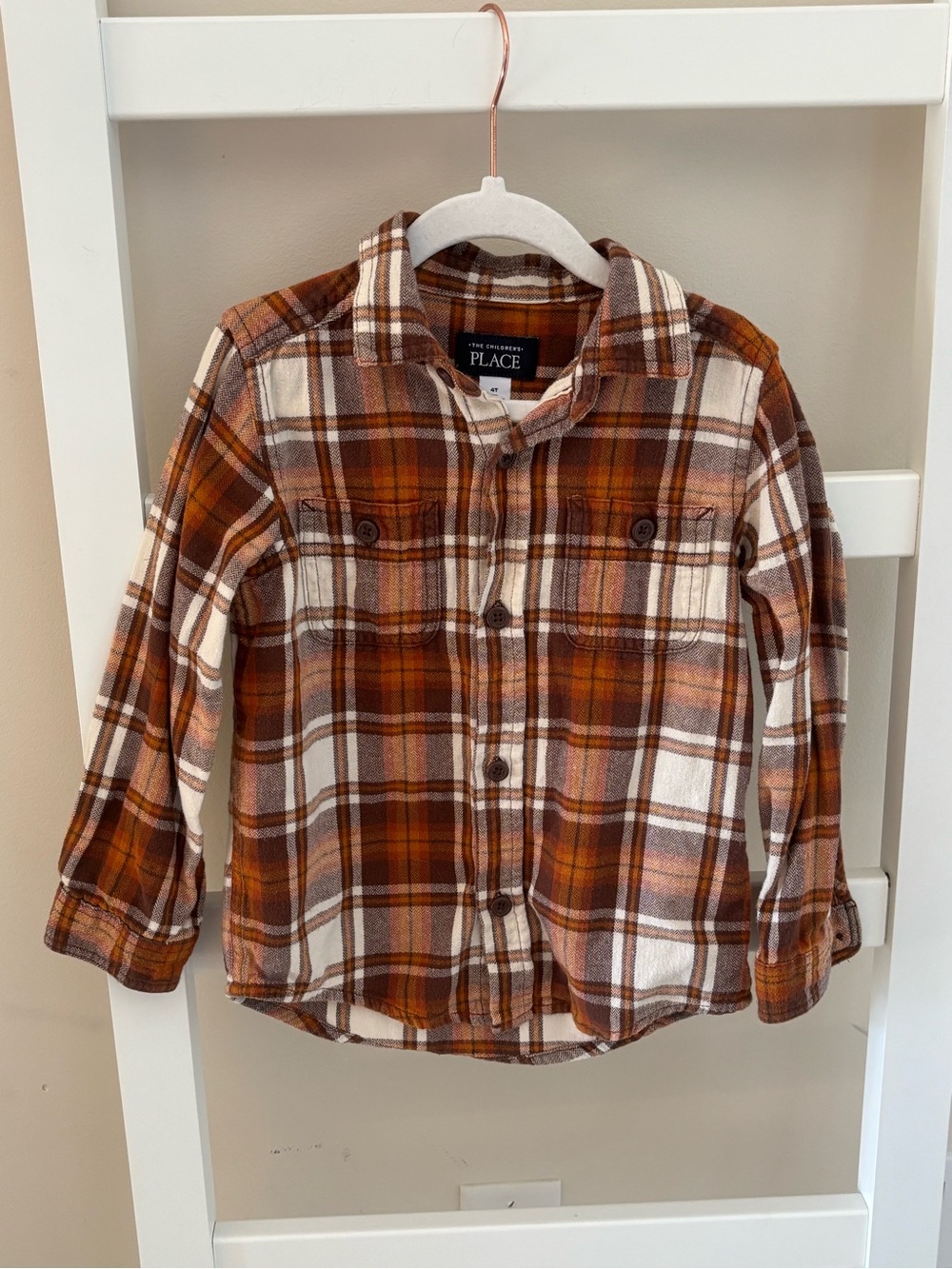 The Children's Place Brown and Orange Plaid Button-Up Shirt